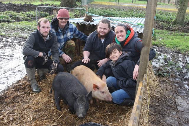 DM2022184a.jpg Fundraiser has been set up for Crimsham Farm, near Chichester, which helps SEN kids and veterans in the community by providing an opportunity for them to get out into green space with animals. From left, Shane Glasspool, Craig Pinkney, Connor Pinkney, Gemma Le Roy and her son Archie Le Roy-Parker, 9. Photo by Derek Martin Photography SUS-200218-190657008