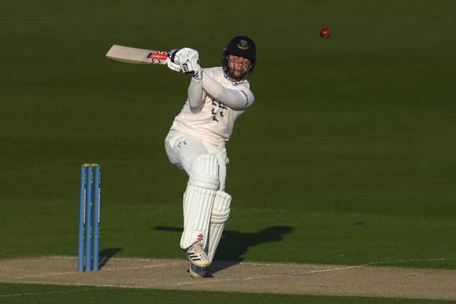 Tom Haines hits out during Sussex's pre-season friendly against Surrey / Picture: Mike Hewitt, Getty