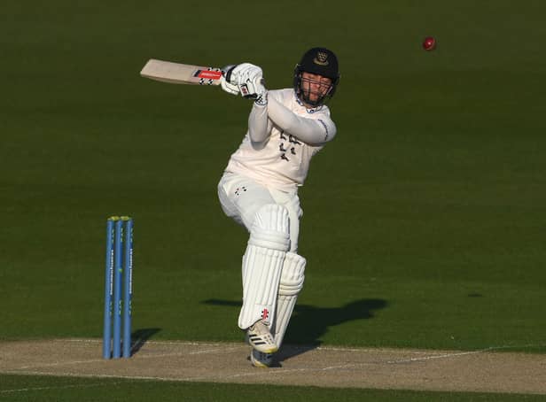 Tom Haines hits out during Sussex's pre-season friendly against Surrey / Picture: Mike Hewitt, Getty
