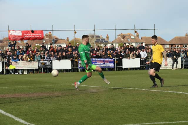George Gaskin tucks in the second goal v Loughborough / Picture: Stephen Goodger