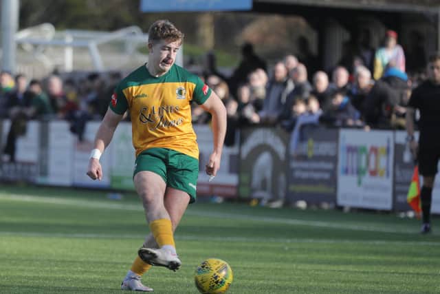 Charlie Hester-Cook netted the winner at Potters Bar Town which secured Horsham's Isthmian Premier status for next season. Picture by John Lines