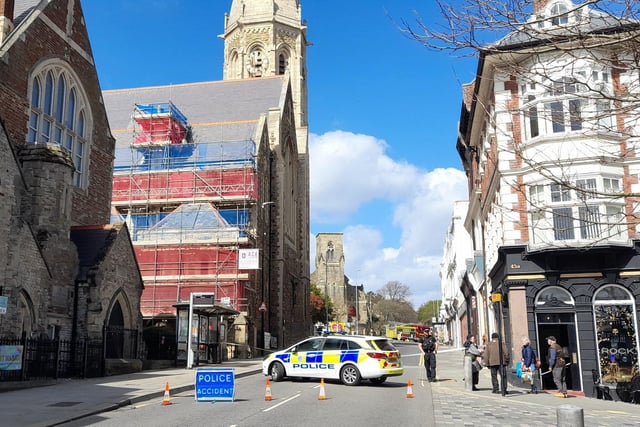 London Road in Christ Church, St Leonards was closed earlier today (April 7) with police and firemen both present. Photo by Andrew Clifton. SUS-220704-155237001