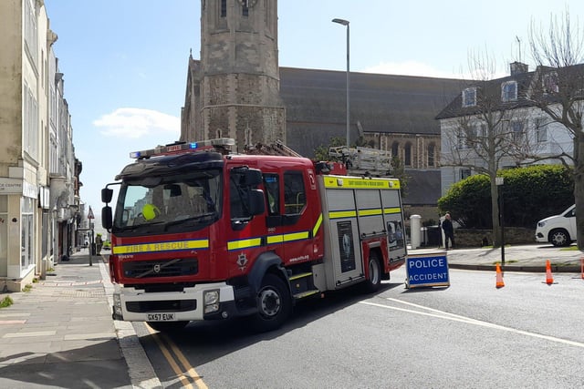 London Road in Christ Church, St Leonards was closed earlier today (April 7) with police and firemen both present. Photo by Andrew Clifton. SUS-220704-155350001