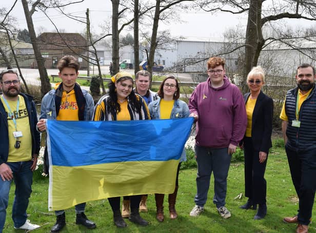 Brinsbury college, Pulborough, students dressing in the colours of the Ukrainian flag to show their support