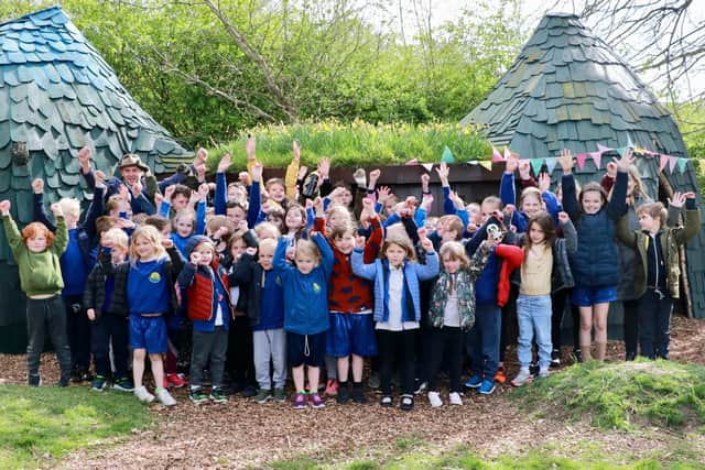 Amberley School pupils celebrate the opening of The Seedling