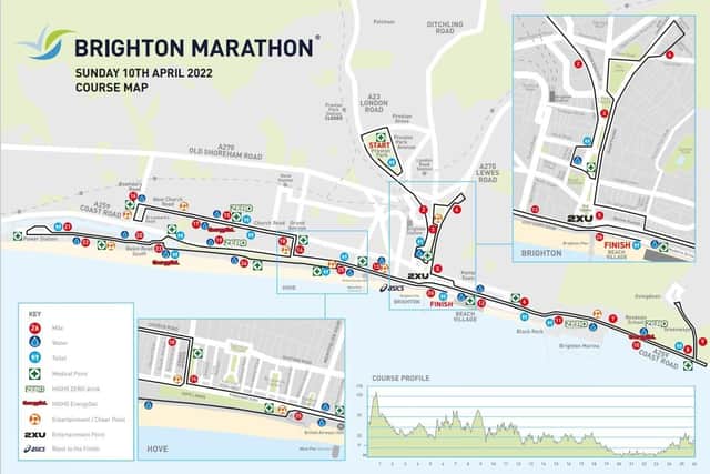 The 2022 Brighton Marathon course map
