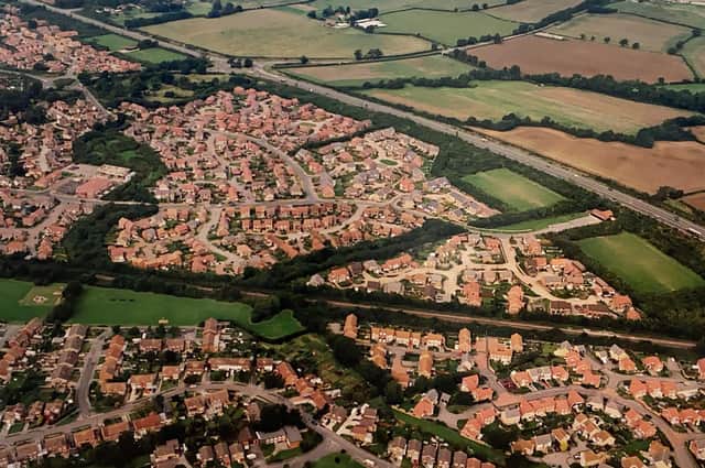 The homes around Bartholomew Way and Lemmington Way with open fields to the north on the bypass, pictured in the late 1990s
