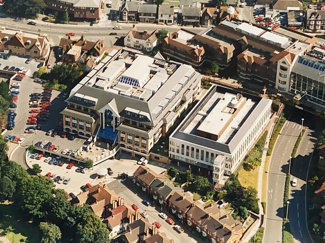 Horsham town centre pictured from above around 1997