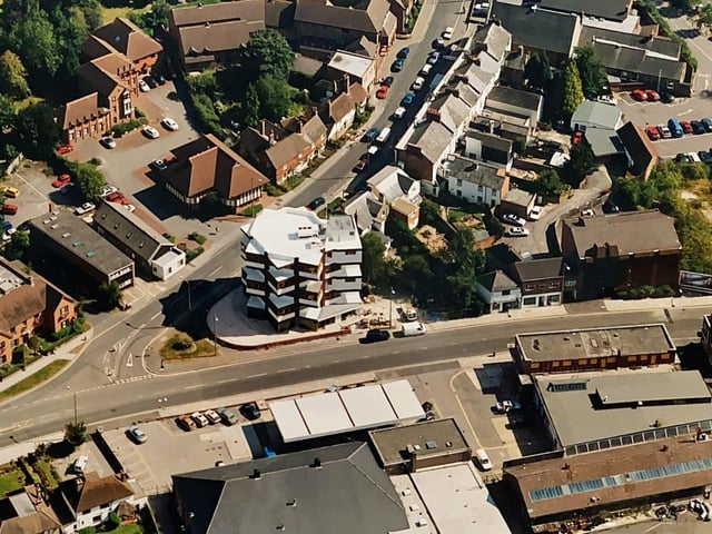 The distinctive building at the junction of Springfield Road and London Road in Horsham