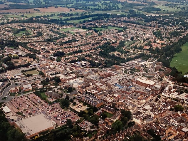 Horsham town centre including Sainbruy's and Swan Walk, pictured in the late 1990s
