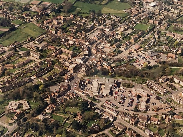 Storrington village centre, Old Mill Drive, Church Street and the library pictured from above in the late 1990s
