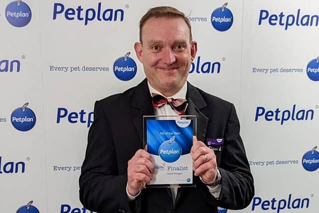 Dr David Hodges from Stellar Vets in Littlehampton with his Petplan Vet of the Year award