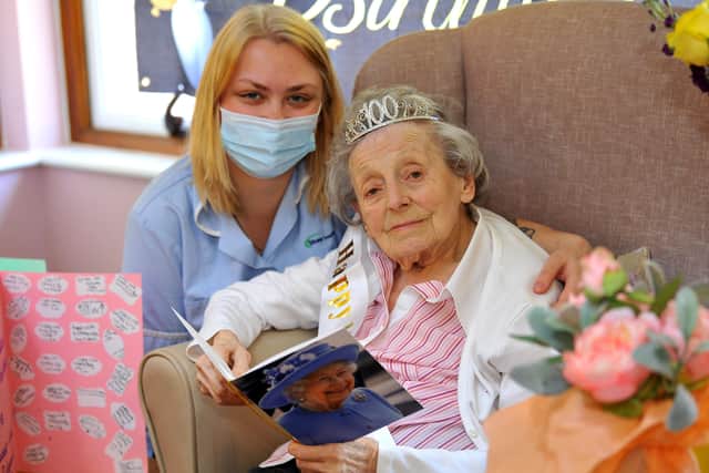 Kitty Norris celebrated her 100th birthday at Forest View on Thursday, April 7. Picture: Steve Robards, SR2204073.