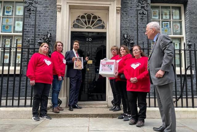 Along with other grieving families, Donna walked from the poignant memorial to Downing Street, where they handed over a petition to make the memorial permanent. Photo: @PBottomleyMP