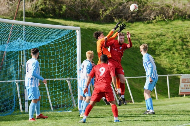 Action from Shoreham's 2-0 win at Worthing United in division one of the SCFL / Pictures: Stephen Goodger