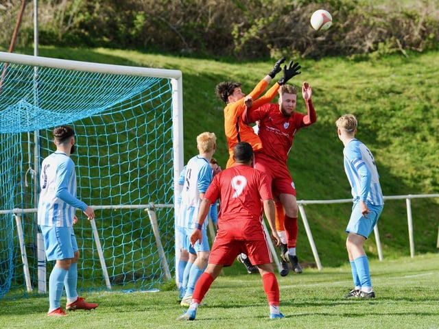 Action from Shoreham's 2-0 win at Worthing United in division one of the SCFL / Pictures: Stephen Goodger