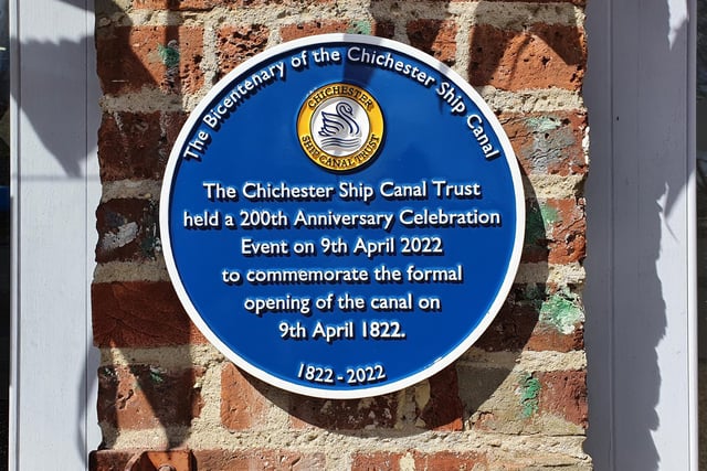 A blue plaque honouring the canal's anniversary.