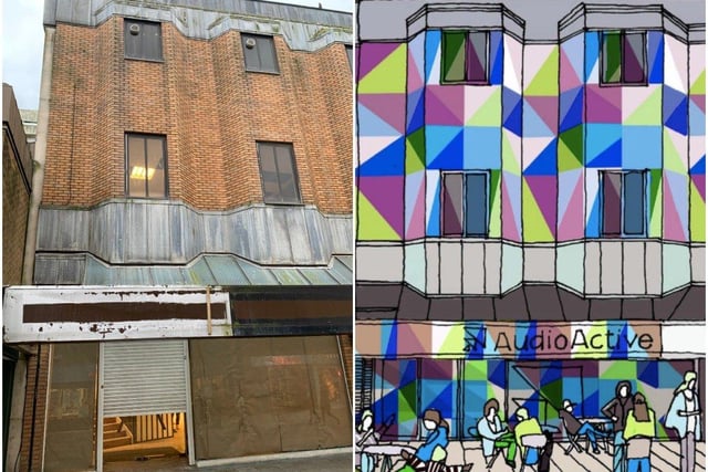 AudioActive Worthing before and after - the former Dorothy Perkins store, left, and an artist's impression of the music venue