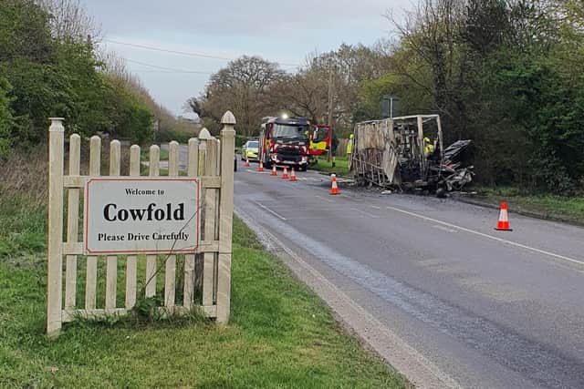 Officers said they attended a vehicle fire near Cowfold on Monday, April 11. Picture from Sussex Roads Police SUS-221204-072143001