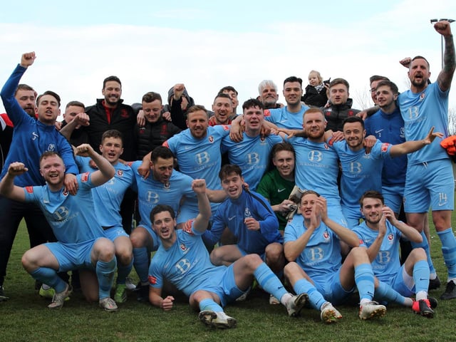 The celebrations get started after Hastings United clinch the Isthmian south east title with a point at Faversham / Pictures: Scott White