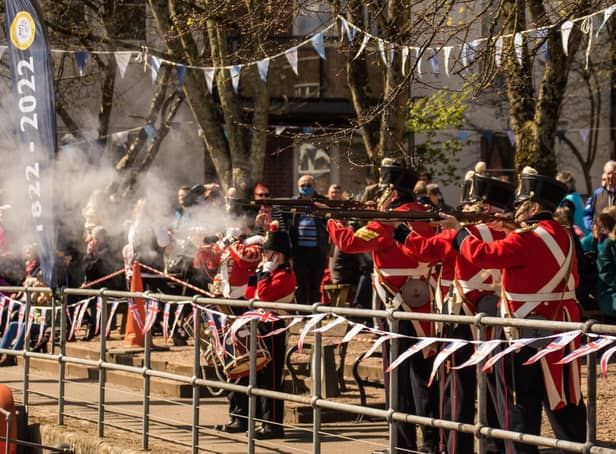 The Fort Cumberland Guard's musketry display. Picture by Dave Standley.