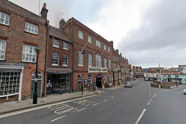 AB/30/22/PL: Norfolk Arms Hotel, 22 High Street, Arundel. EXTERNAL ALTERATIONS comprising minor change to proposed Entrance Lobby elevations from single doors to double doors (amendment to AB/23/16/L ). On side elevation to rear Courtyard removal of 1no. door & frame to existing Female Toilets & infill opening with white-painted masonry to match existing, to form 1 no. fake’ window opening. First Floor side elevation (facing 20 High Street ) replacement of 1no. existing door height window assembly (to proposed Bedroom 3 ), with new timber-framed window, within existing opening. INTERNAL ALTERATIONS & CONVERSIONS comprising of: Ground Floor: re-positioning Reception closer to existing Hotel entrance, to replace existing ‘Norfolk Bar’, to form Dispense Bar & associated Store to replace existing Reception & Back-Office, conversion of ‘Suffolk Room’ & adjacent Female Toilets to form 1 No. Guest En-Suite Bedroom, conversion of existing Male Toilets & rear store to form Unisex Toilets facility, minor alterations wi