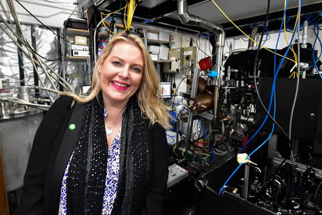 Mims Davies MP in the quantum computer laboratory. Picture: Stuart Robinson/Sussex University.