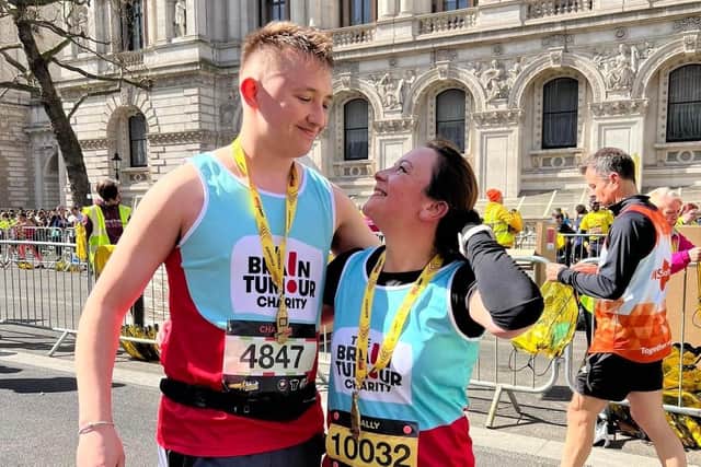Charlie and Sally mason celebrate success in the London Landmarks Half Marathon