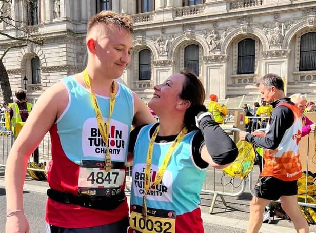 Charlie and Sally mason celebrate success in the London Landmarks Half Marathon