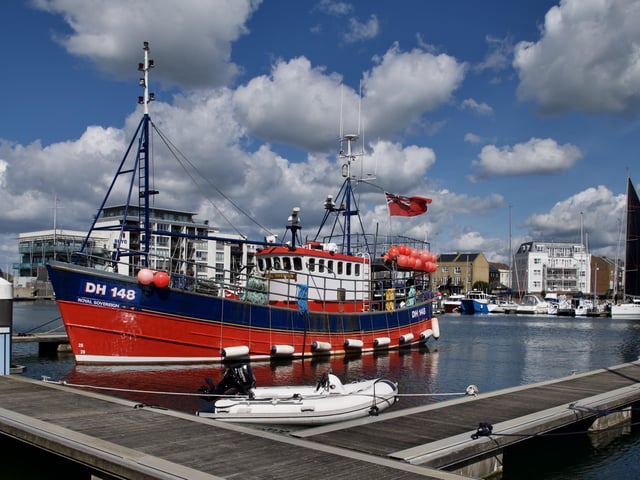 Fishing boat moored at Sovereign Harbour on a sunny Saturday morning. Picture taken by Martin Rumary. SUS-220413-103042001