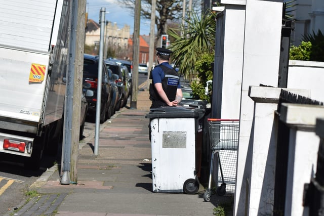 Police said they have received reports of a suspected unexploded grenade in an Eastbourne garden. At 2.46pm today (Wednesday, April 13) officers said they were on the scene in Langney Road. Photo by Dan Jessup. SUS-220413-163529001