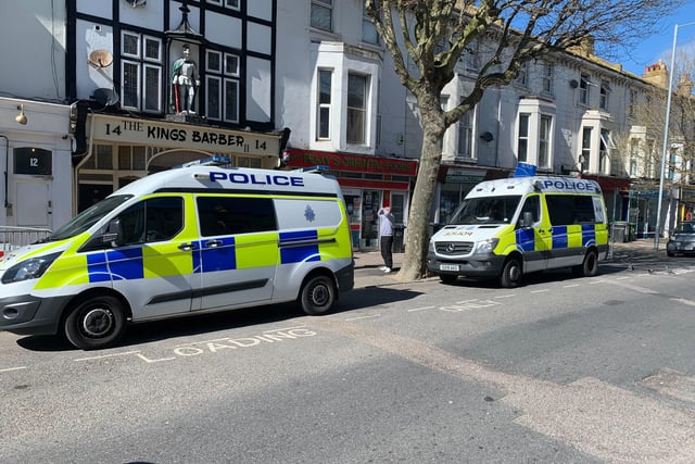 Police said they have received reports of a suspected unexploded grenade in an Eastbourne garden. At 2.46pm today (Wednesday, April 13) officers said they were on the scene in Langney Road. Photo by Dan Jessup. SUS-220413-155117001