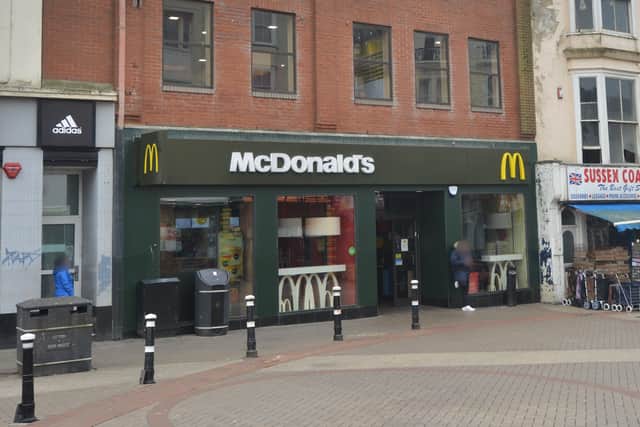 Mcdonald's in Wellington Place, Hastings. Restuarants across Sussex should remain open during the Easter bank holiday weekend, but opening times for each store may vary. SUS-220329-114938001