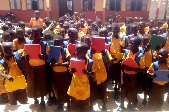 School starters at a rural Bawku primary school with new uniforms and stationery