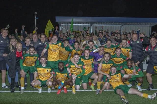 Horsham's players and fans enjoy the Velocity Trophy win / Picture: Horsham FC