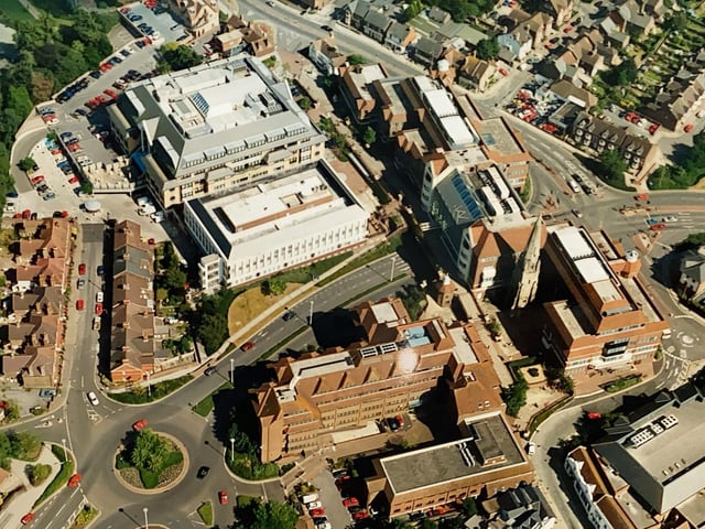 Albion Way and the Sun Alliance buildings in Horsham pictured in the late 1990s