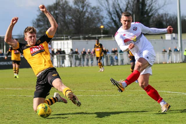 Joe Taylor equalises for Lewes at Cheshunt / Picture: James Boyes