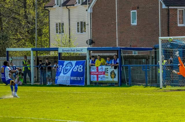 Action from Haywards Heath's 0-0 draw with Corinthian - from which a point proved enough to secure an Isthmian south east division play-off place / Picture: Ray Turner