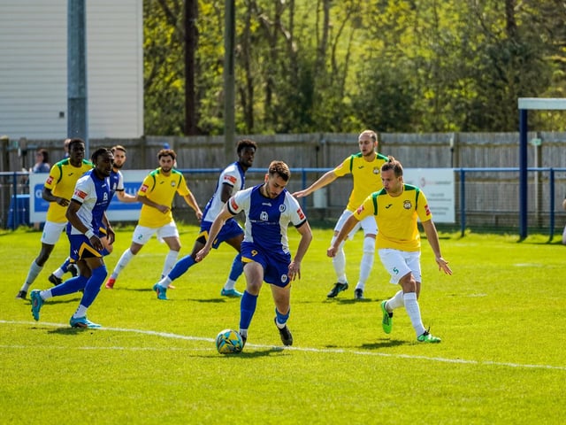 Action from Haywards Heath's 0-0 draw with Corinthian - from which a point proved enough to secure an Isthmian south east division play-off place / Picture: Ray Turner
