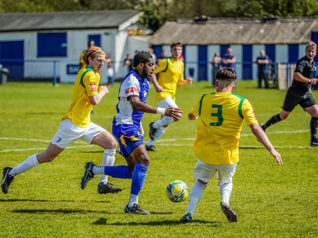 Action from Haywards Heath's 0-0 draw with Corinthian - from which a point proved enough to secure an Isthmian south east division play-off place / Picture: Ray Turner