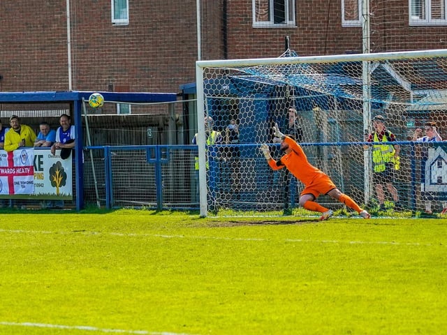 Action from Haywards Heath's 0-0 draw with Corinthian - from which a point proved enough to secure an Isthmian south east division play-off place / Picture: Ray Turner