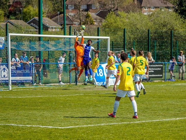 Action from Haywards Heath's 0-0 draw with Corinthian - from which a point proved enough to secure an Isthmian south east division play-off place / Picture: Ray Turner