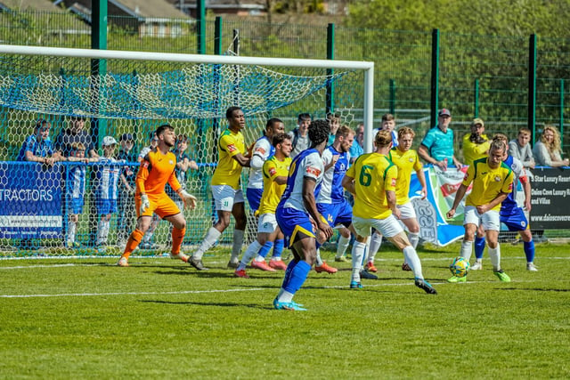 Action from Haywards Heath's 0-0 draw with Corinthian - from which a point proved enough to secure an Isthmian south east division play-off place / Picture: Ray Turner