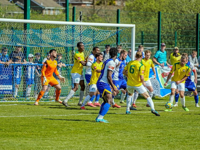 Action from Haywards Heath's 0-0 draw with Corinthian - from which a point proved enough to secure an Isthmian south east division play-off place / Picture: Ray Turner