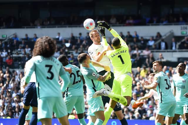 Tottenham's Harry Kane was denied time and space by the Brighton defence and midfield as the Seagulls enjoyed a 1-0 victory at the Tottenham Hotspur Stadium PICTURE: JON RIGBY