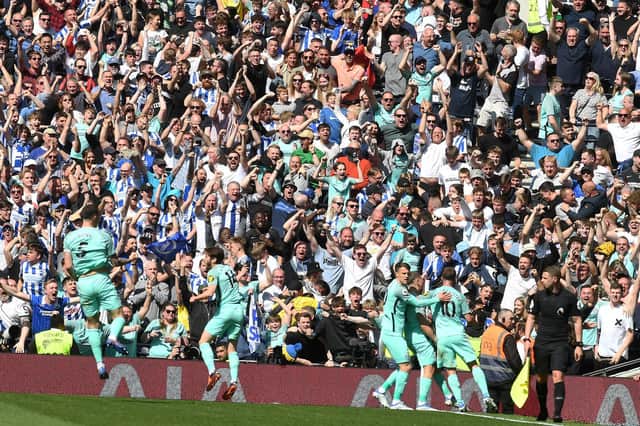 Brighton fans go wild at the Tottenham Hotspur Stadium as Albion netted a 90th minute winner against Antonio Conte's men