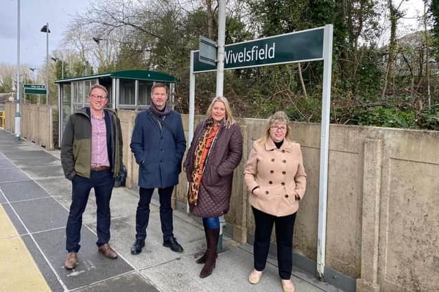 Wivelsfield MP Maria Caulfield and Mid Sussex MP Mims Davies at Wivelsfield railway station.