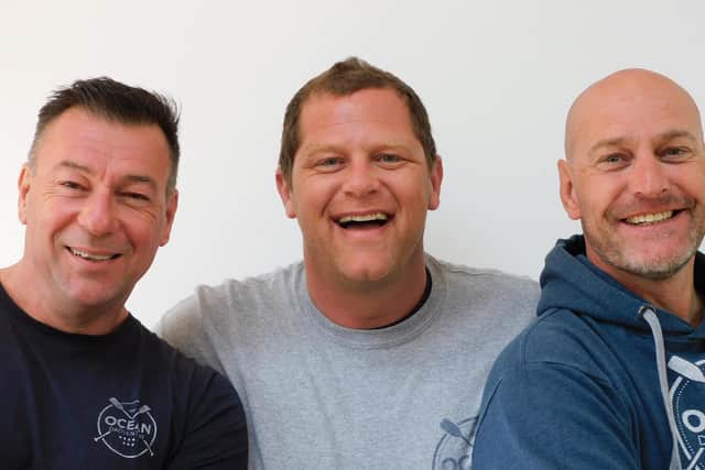 Matt Garman (right) and Neil Furminger (left) team are teaming up with Steve Woolley (middle)  to row 3000 miles unsupported from La Gomera in the Canary Islands to Antigua in the Caribbean.