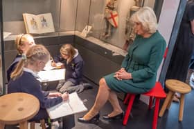 The Duchess of Cornwall meets pupils from St Margaret’s CE Primary and Nursery school during a visit to Ditchling Museum of Art + Craft in 2019. Credit: Sam Moore.