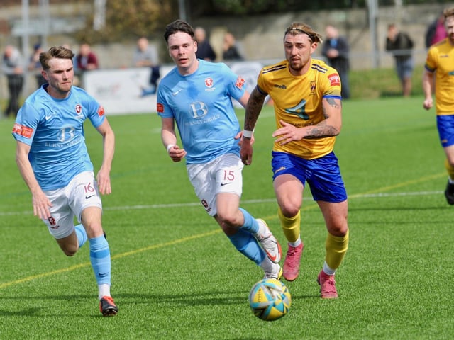 Action from Hastings United's 2-0 win at Lancing in the Isthmian south east division at Culver Road on Easter Monday / Picture: Stephen Goodger